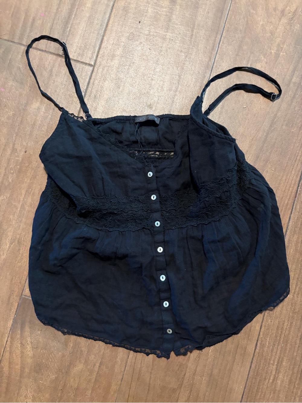Zara Black Lace-Trim Button Front Cami